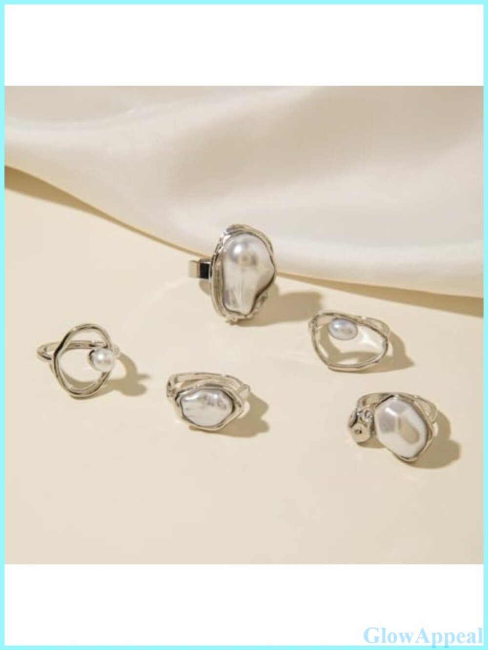 Chunky Stacking Rings Set Baroque Pearl Open Adjustable Statement Rings - Picture 3 of 5
